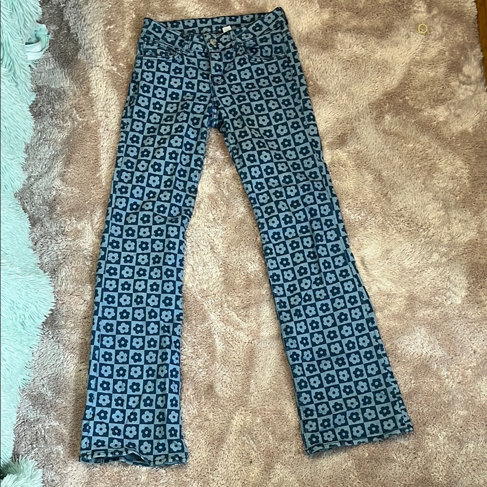 Floral Patterned Flare Jeans